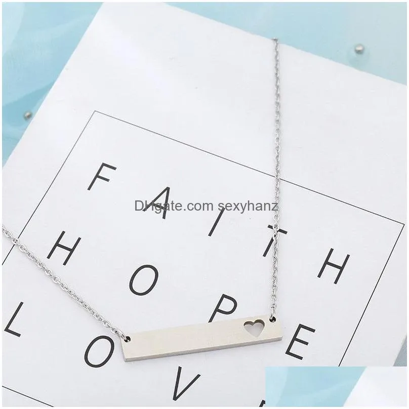 love heart necklace fashion gold solid blank bar pendant stainless steel necklaces for buyer own engraving jewelry diy