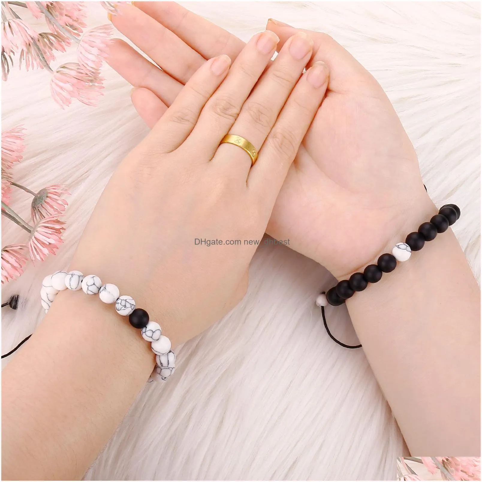 2pcs/set braided strand bracelets men natural stone yingyang lava bead bracelet yoga bangles friend jewelry couple gift set uni