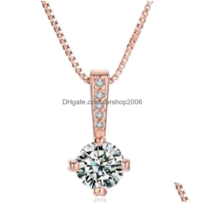 simple fashion jewelry rose gold color round shape pendant cz cubic zirconia necklace for women wedding jewelry