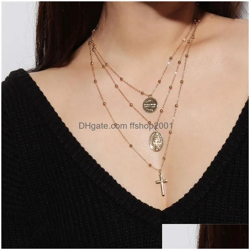 madonna cross necklace silver gold chains multilayer choker necklace jesus cross pendants women necklaces will and sandy gift