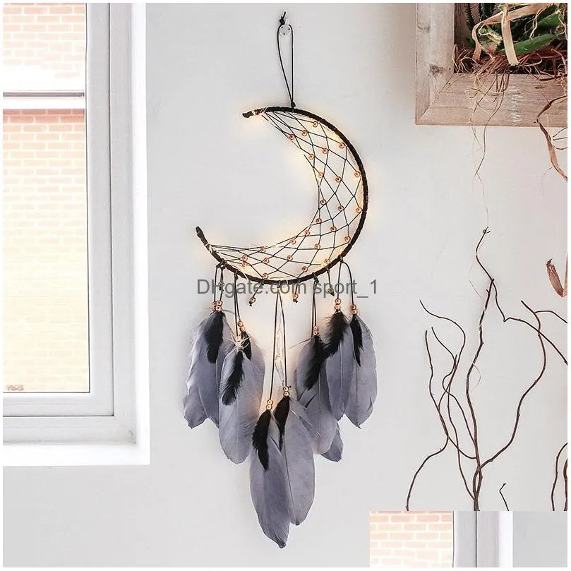 moon feather wall hanging home decors moon dream catcher decorations for home window pendant hanger