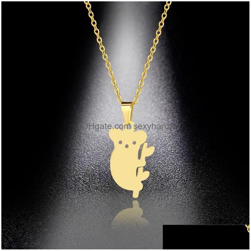 stainless steel necklace tiny simple gold chain koala pendant bear necklaces for women animal jewelry gift