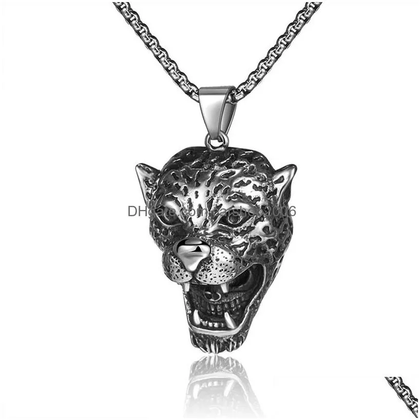 animal leopard head pendant necklace stainless steel celtic necklace chain for men fashion fine jewelry