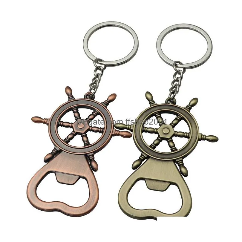 retro sailing rudder bottle opener key rings metal bronze color summer beer openers keychain kitchen bar hand tools will and sandy