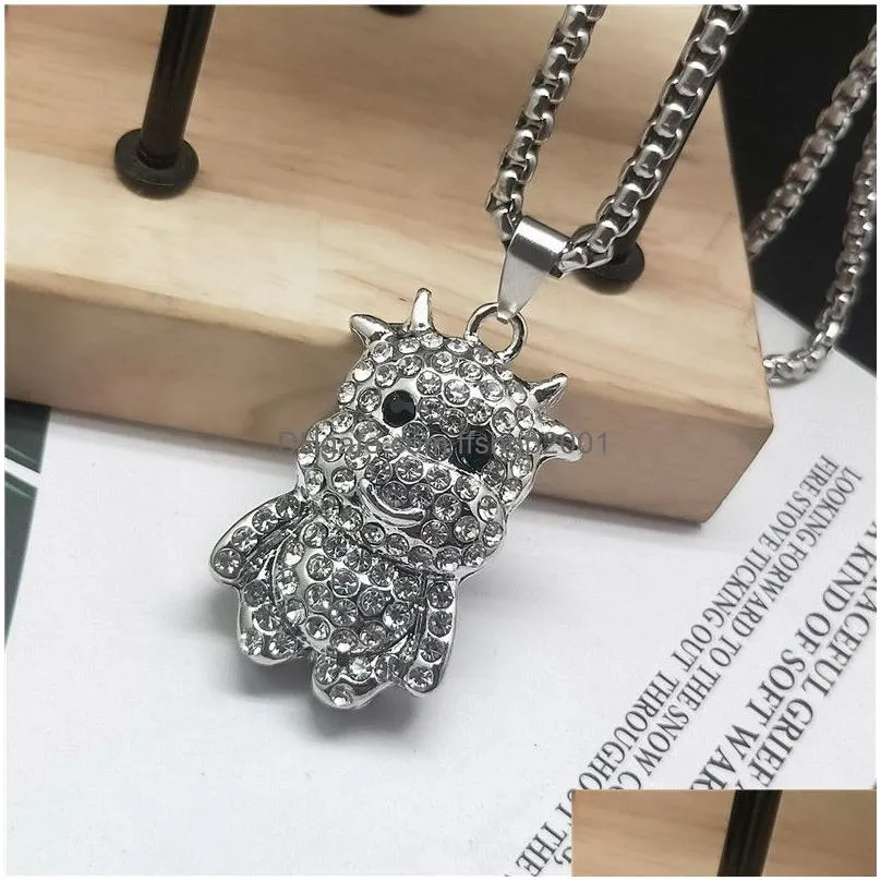 adorable zodiac calf pendant necklace full diamond hip hop necklaces animal couple copper jewelry for women men