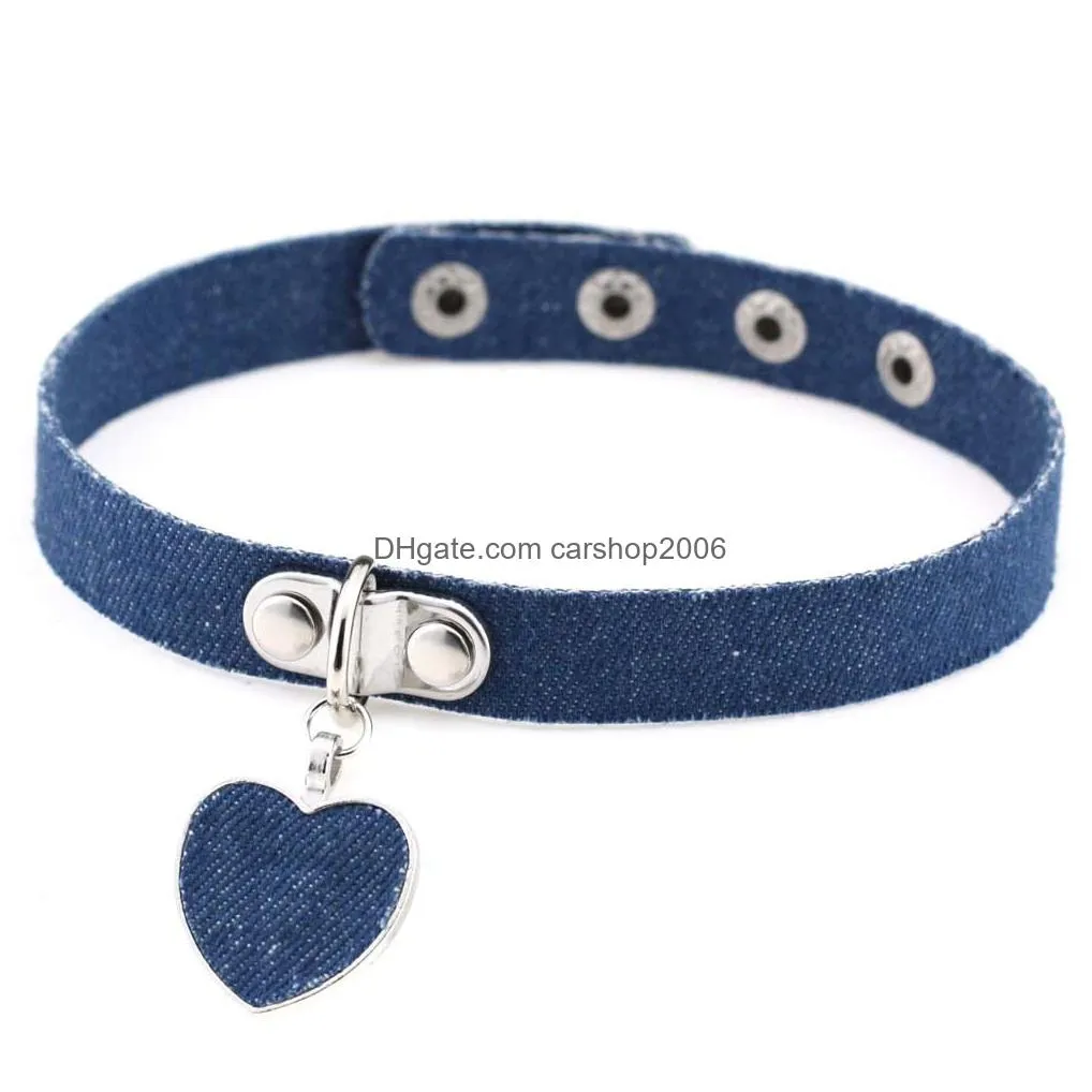heart pendant gothic denim chokers necklace button adjustable women necklaces necklet fashion jewelry will and sandy