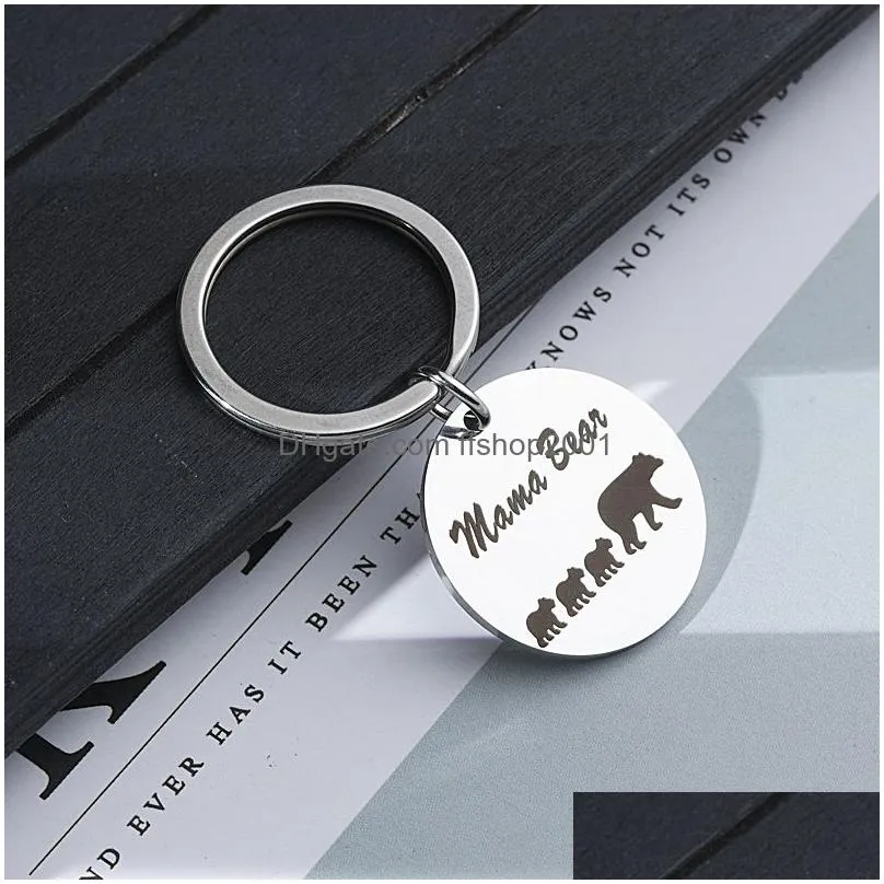 papa mama bear key ring stainless steel animal pattern keychain holders hangs fashion jewelry will and sandy