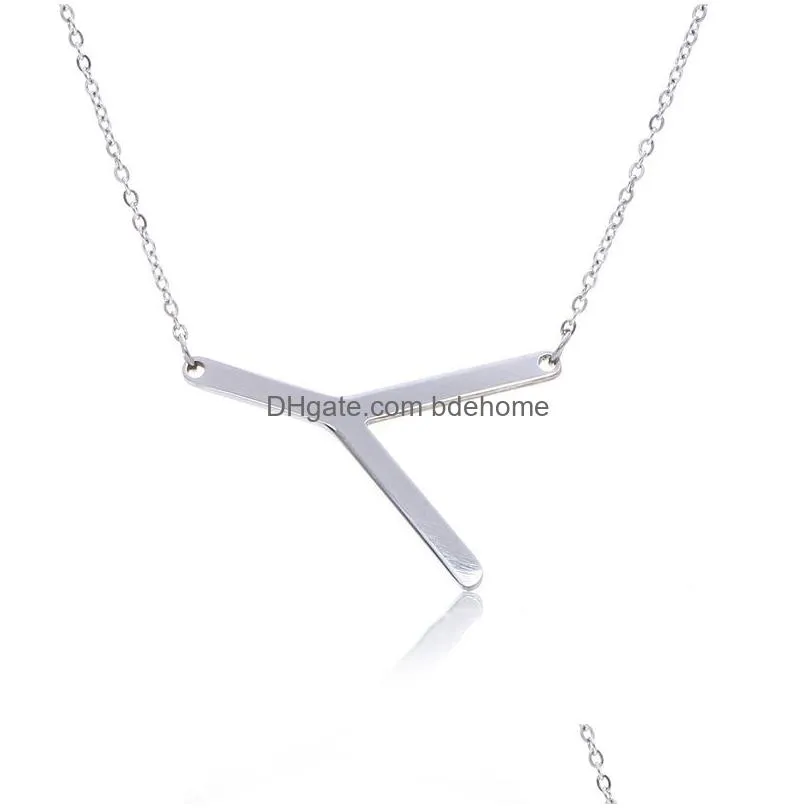 large initial 100% stainless steel big letter necklace az silver color necklaces jewelry gifts