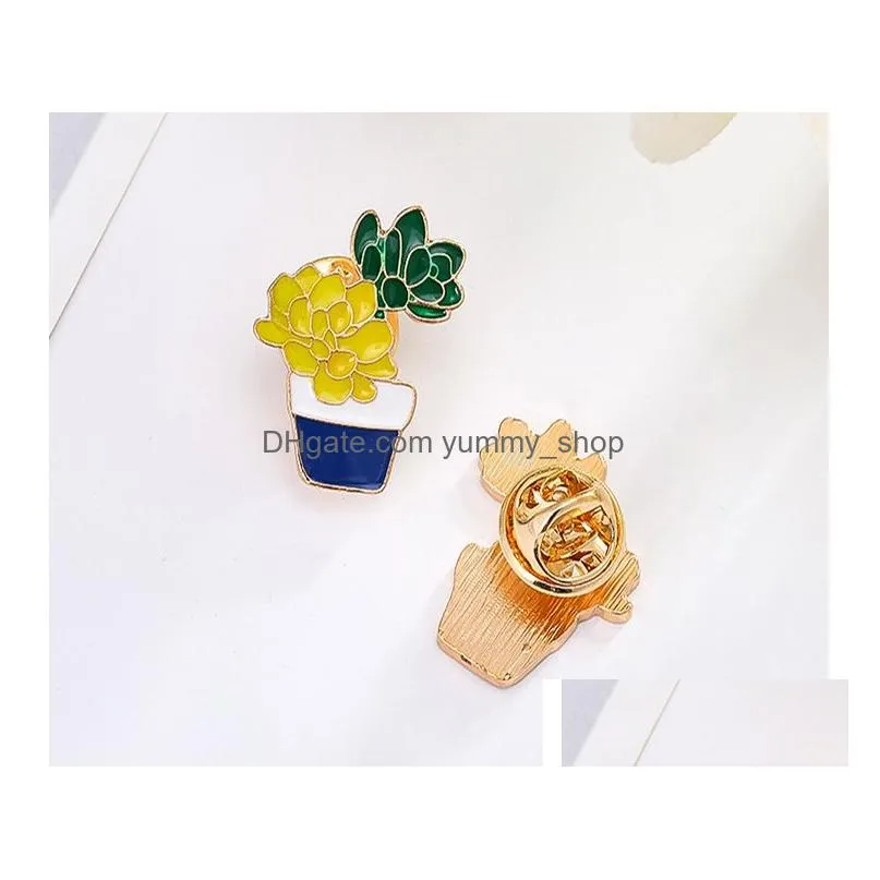 9 styles potted plant enamel pins custom cactus aloe brooches lapel pin shirt bag catoon badge natural jewelry gift kids friends