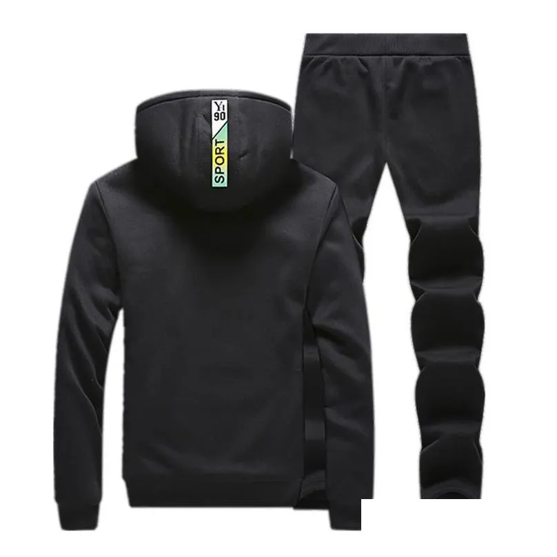 tracksuits men sweatshirt sporting sets winter warm thick casual fleece suit jacket pants 2pcs mens track suit sportswear coat