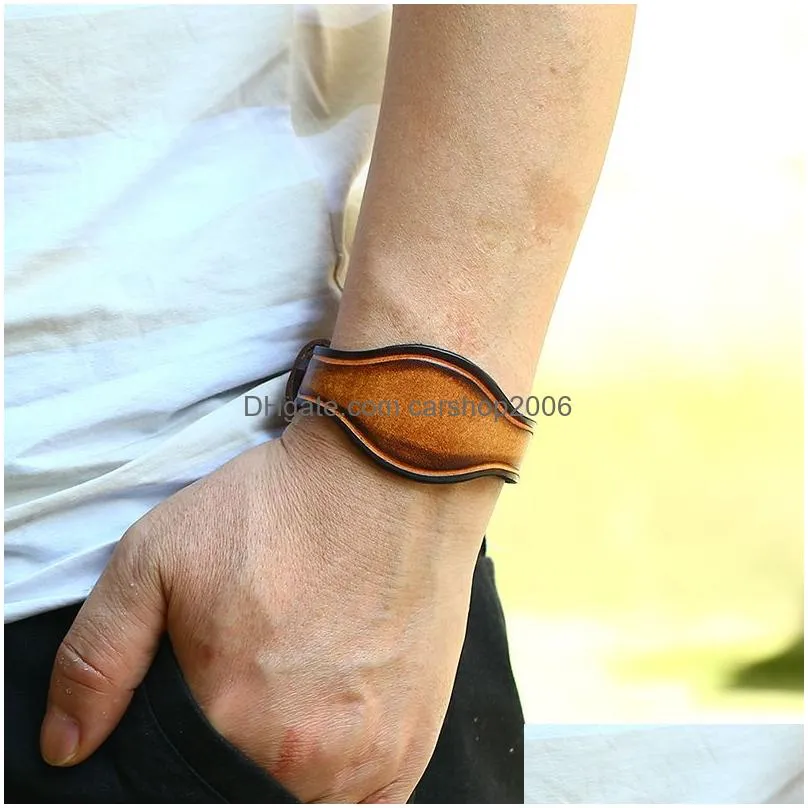 watch shape pin buckle belt cattlehide leather bangle cuff adjustable bracelet wristand for men women fashion jewelry