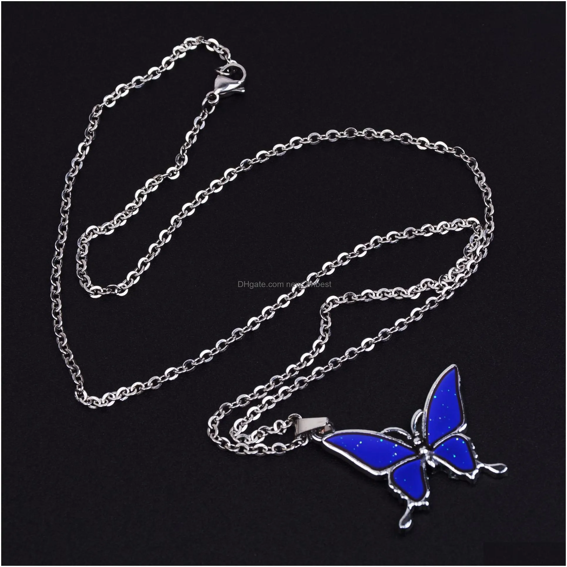 temperature sensing butterfly pendant necklace stainless steel chain women necklaces fashion jewelry will and sandy