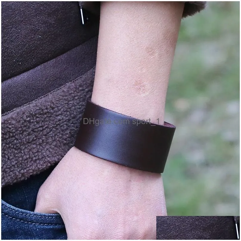 punk simple leather bangle cuff button adjustable bracelet wristand for men women fashion jewelry black