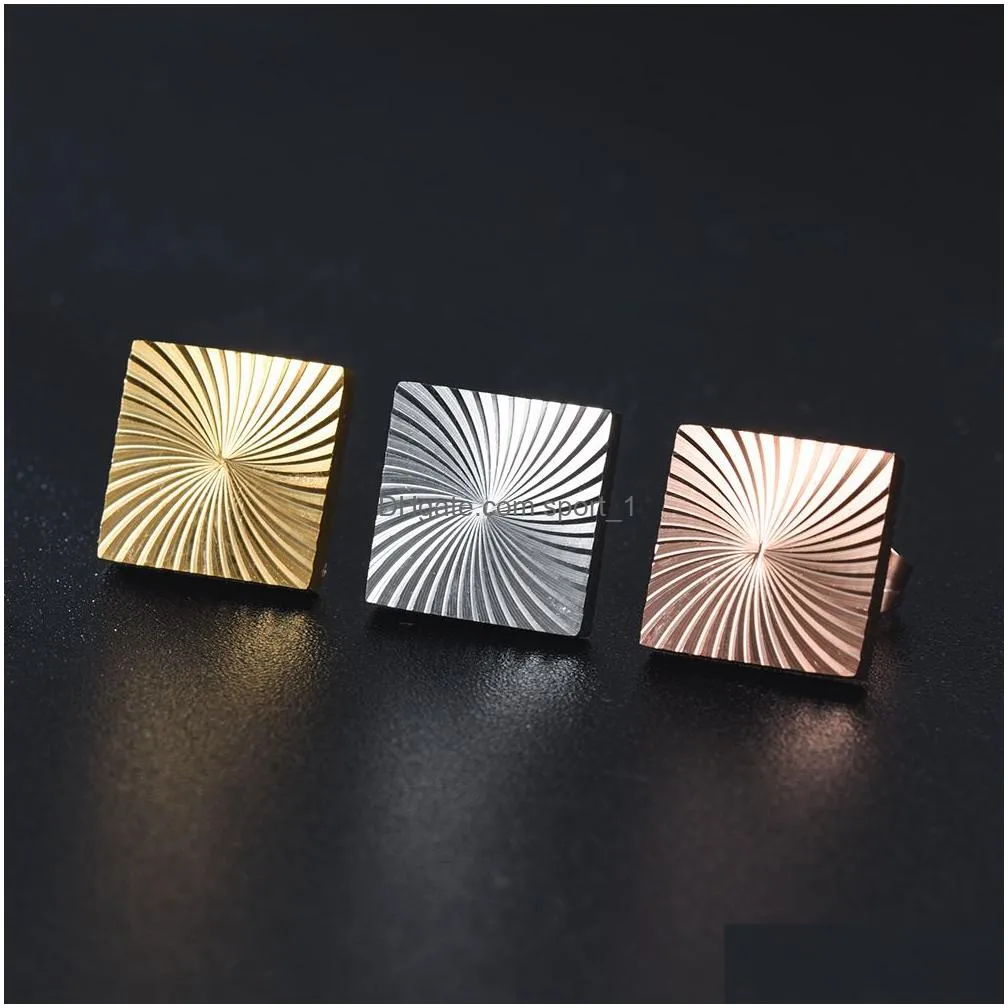 square round heart stud earrings rose gold stainless steel line stud ear rings clip for men women hip hop fashion jewelry