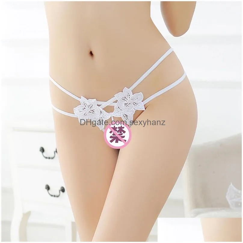 sexy pearl massage g string panties multilayer waist flower embroidery open crotch t back women underwear lingerie will and sandy