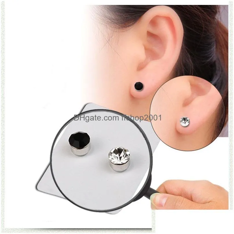 stainless steel magnet diamond earrings stud clip on no hole ear rings women mens fashion jewelry will and sandy