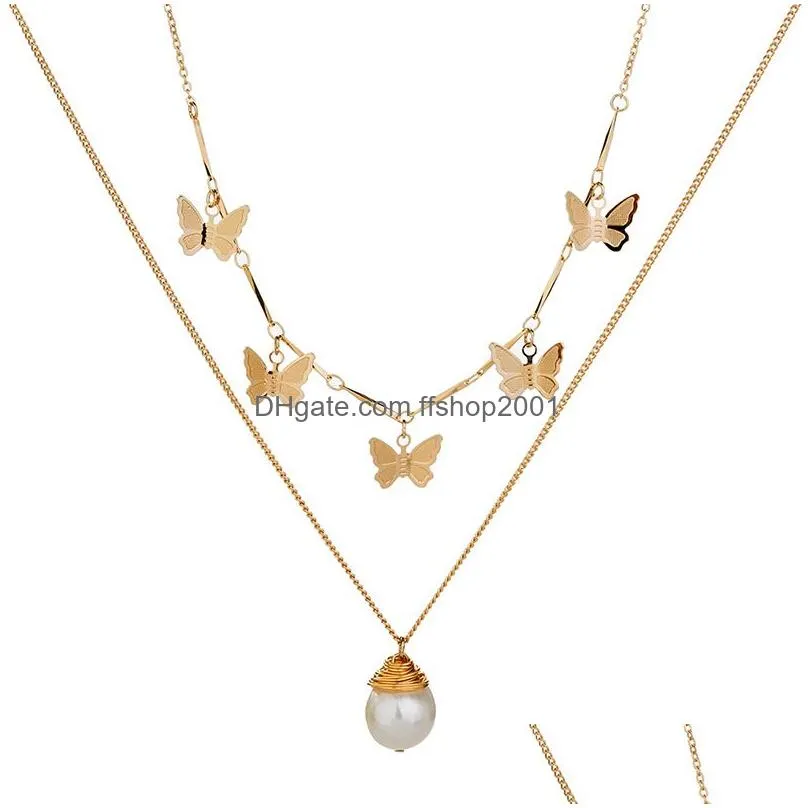 natural stone pendant butterfly choker necklace collar gold chains multi layer wrap necklace women fashion jewelry will and sandy gift