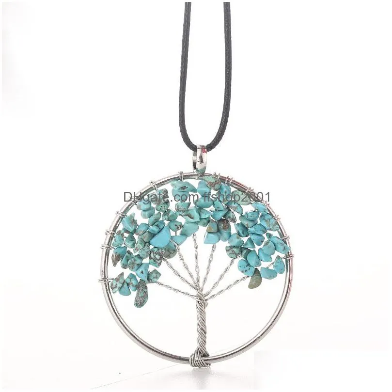 multicolor chakra natural stone tree of life necklaces women heart necklace fashion jewelry christmas gifts