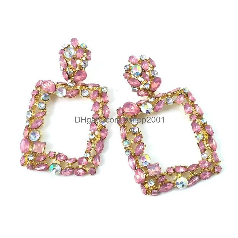 arrival colorful crystals square metal dangle earrings highquality fashion rhinestone jewelry accessories for women wholesale