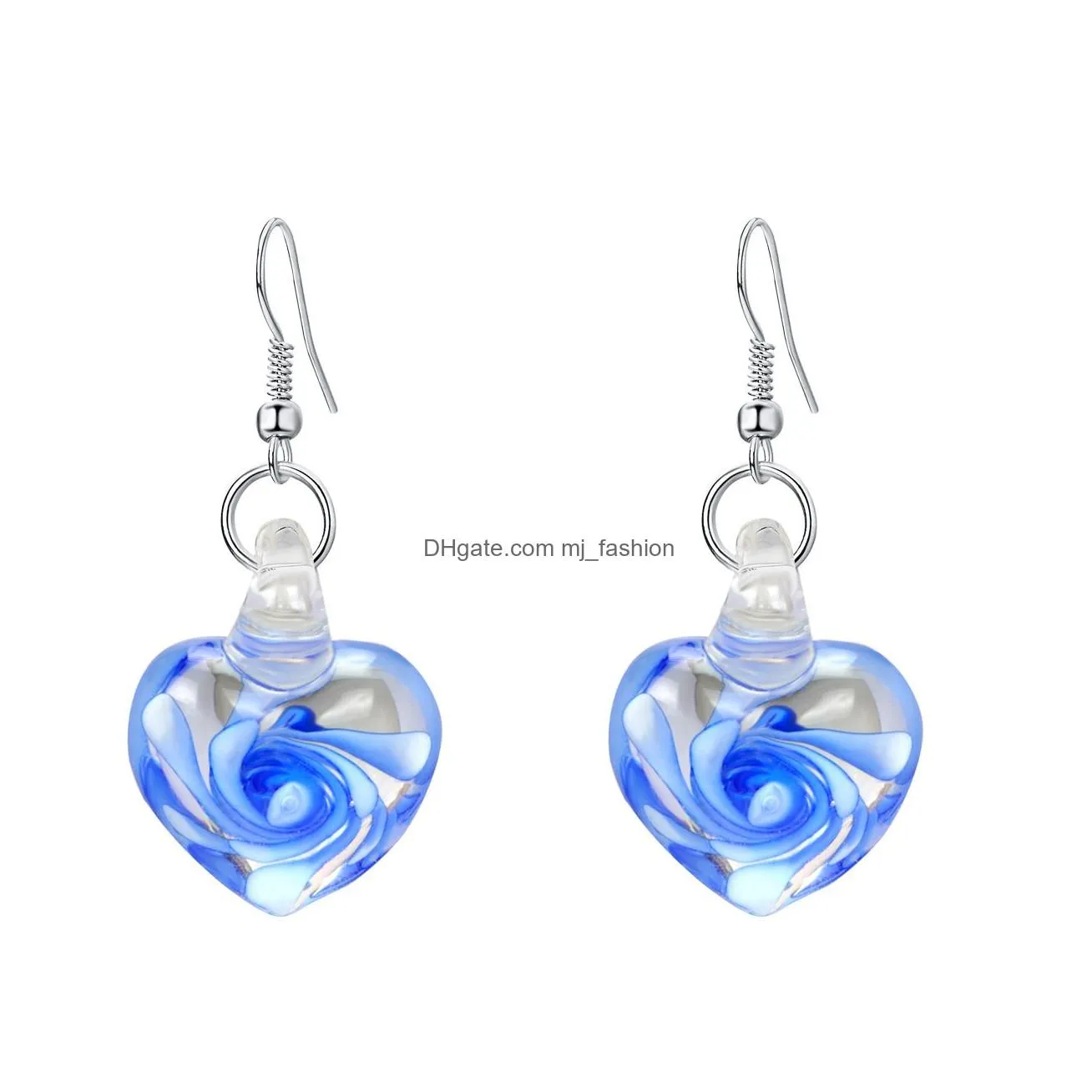 inspired fashion spiral inner flowered glass love dangle earrings coloured glaze pendant earring for girl lady