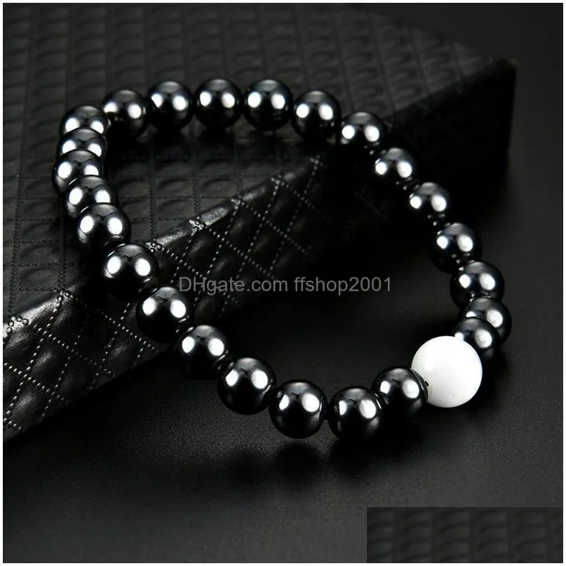 magnetic hematite bracelet point white stone beaded strands wristband bangle cuff for women mens powerfashion jewelry will and sandy