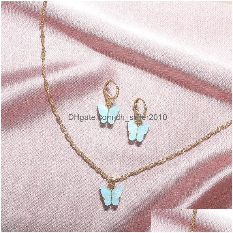 butterfly necklace earrings jewelry set gold chains acrylic pendant necklaces ear rings women fashion will and sandy