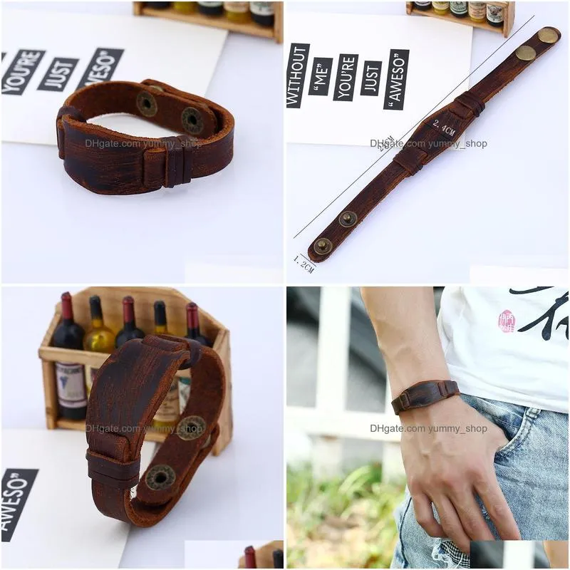 watch shape leather bangle cuff button adjustable bracelet wristand for men women fashion jewelry