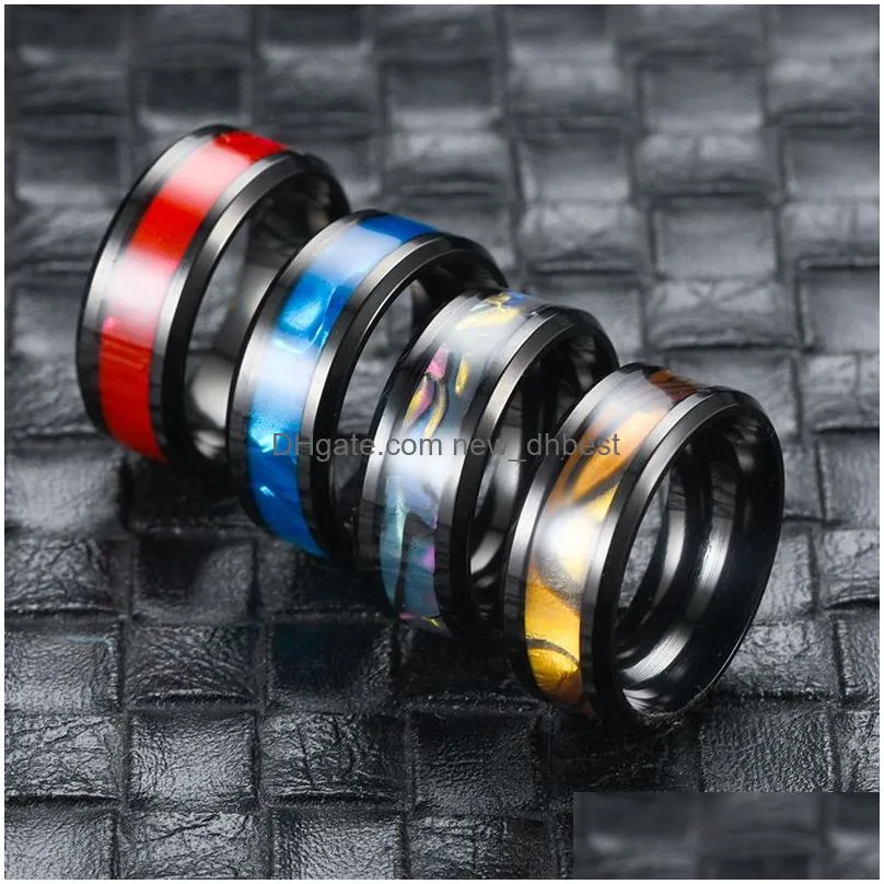 black stainless steel shell ring band finger enamel rings for women men fashion jewelry will and sandy