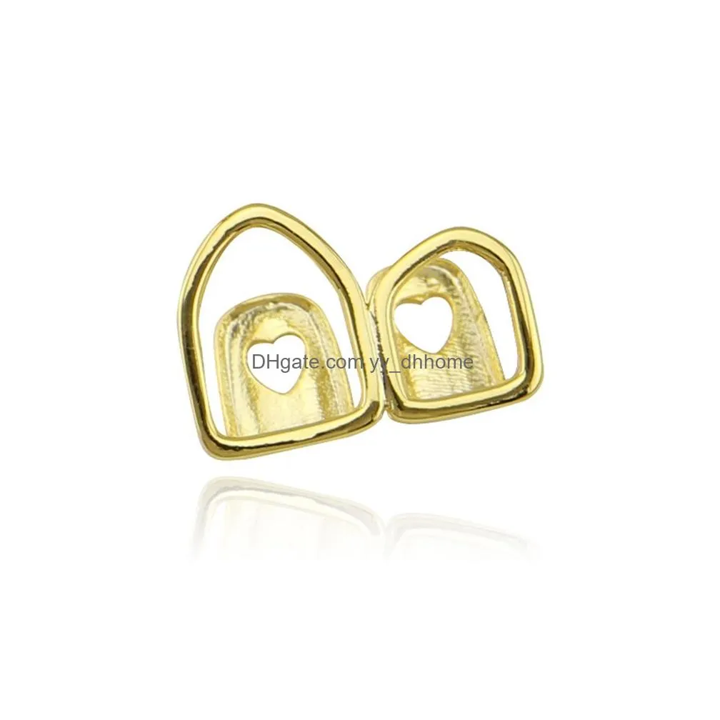 18k gold grillz single hollow heart cross star mouth tooth top bottom dental teeth grills hip hop fashion fine jewelry