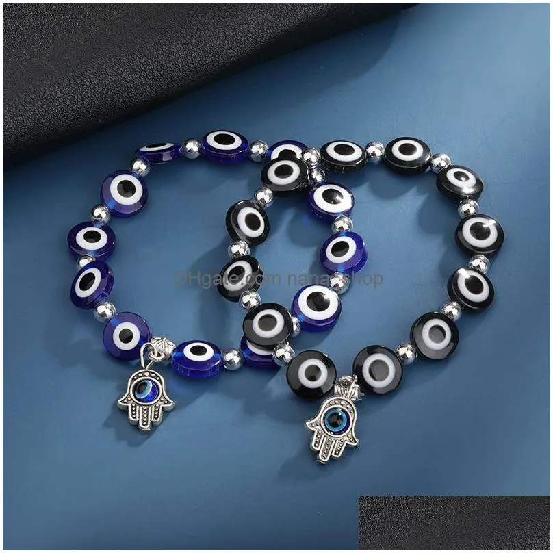 lucky fatima hamsa hand evil blue eye strand charm bracelets bangles beads turkish pulseras for women jewelry wholesale