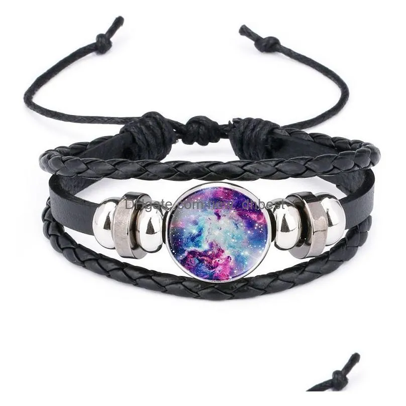 universe sky moon charm glass cabochon bracelet adjustable multilayer bracelets women kids fashion jewelry will and sandy