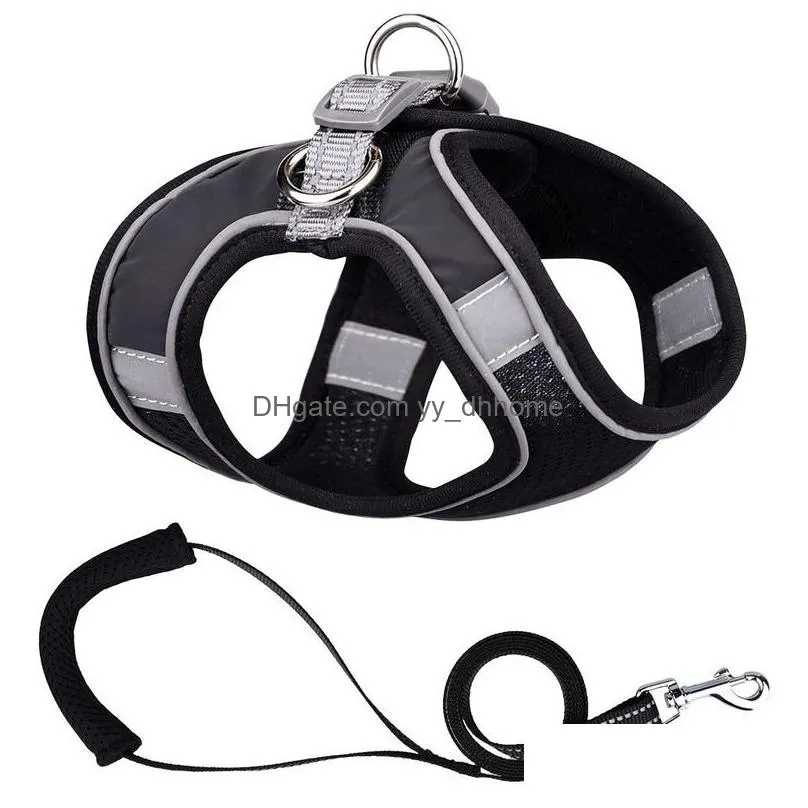 full night reflect light waistcoat harness leash set adjustable breathable collar rope outdoor metal rings leashes pet dog supplies will and