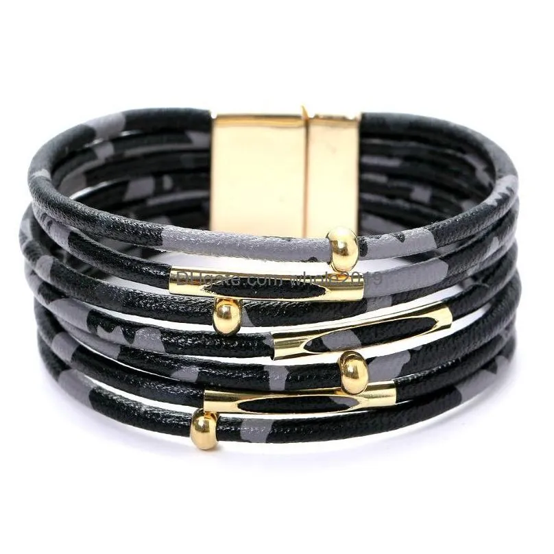 leopard leather bracelets for women 2022 fashion bracelets bangles elegant multilayer wide wrap charm bracelet jewelry