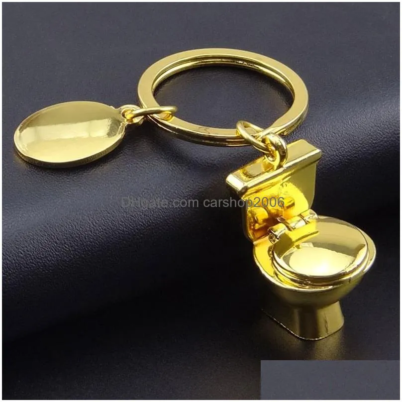 mini toilet metal key ring closestool car keychain holders bag hanging fashion jewelry