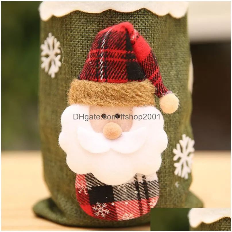 cartoon christmas wine bottle cover santa snowman reindeer drastring bag bottle case dining table christmas decorations home decor