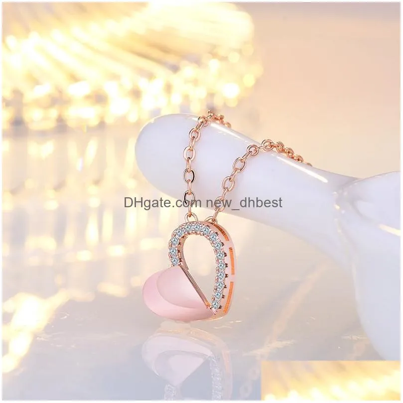 fashion double layer heart clear cz necklace silver chain necklace for women fine jewelry wedding gift