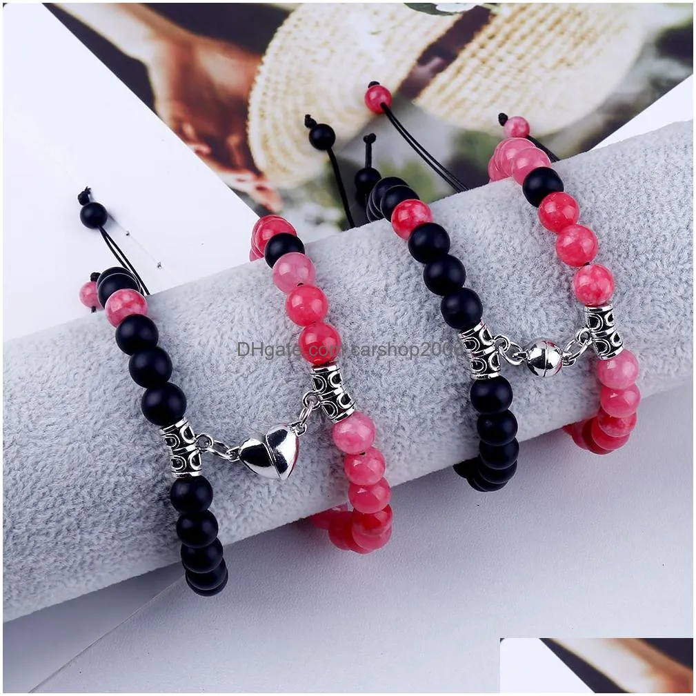 2022 fashion 2pcs/set natural stone beads yoga strand bracelet for lovers distance magnet couple bracelets healing friendship jewelry