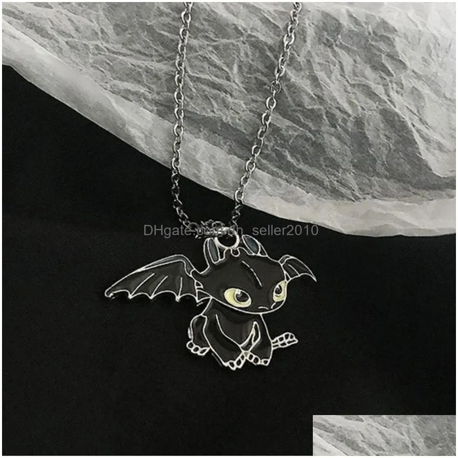 fashion cartoon pendants necklace black and white night evil double dragon personality hip hop couple friends gift