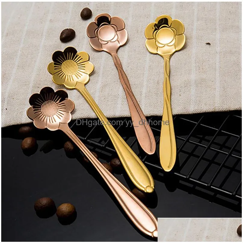 rose gold flower coffee spoon stainless steel cocktail stirring spoons dessert ice cream home bar flatware will and sandy