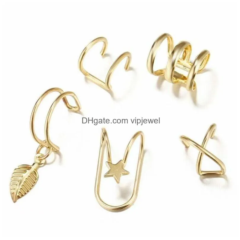 fashion gold star leaves nonpiercing ear clip earrings for women simple fake cartilage ears cuff jewelry accessories