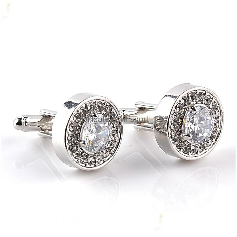 round crystal diamond cuff links formal business shirt cufflink button for men fashion jewelry gift will and sandy