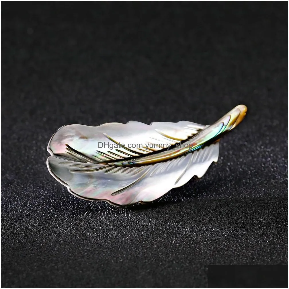 natural shell feather brooch shape corsage brooches for women fashion jewelry gift will and sandy