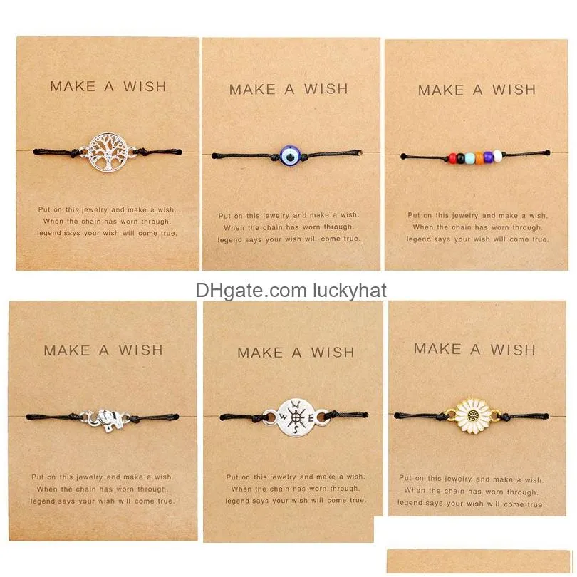 make a wish blue evil eye woven paper card bracelet women adjustable lucky red string bracelets femme new fashion jewelry