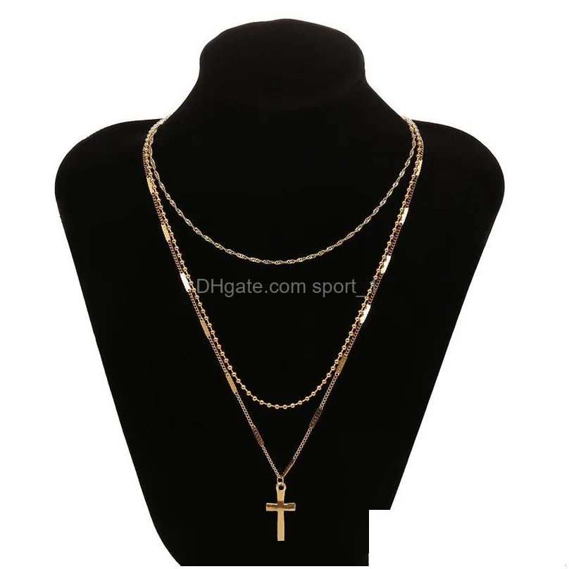 multilayer juses cross pendant necklace gold chain chokers necklaces woomen fashion jewelry will and sandy