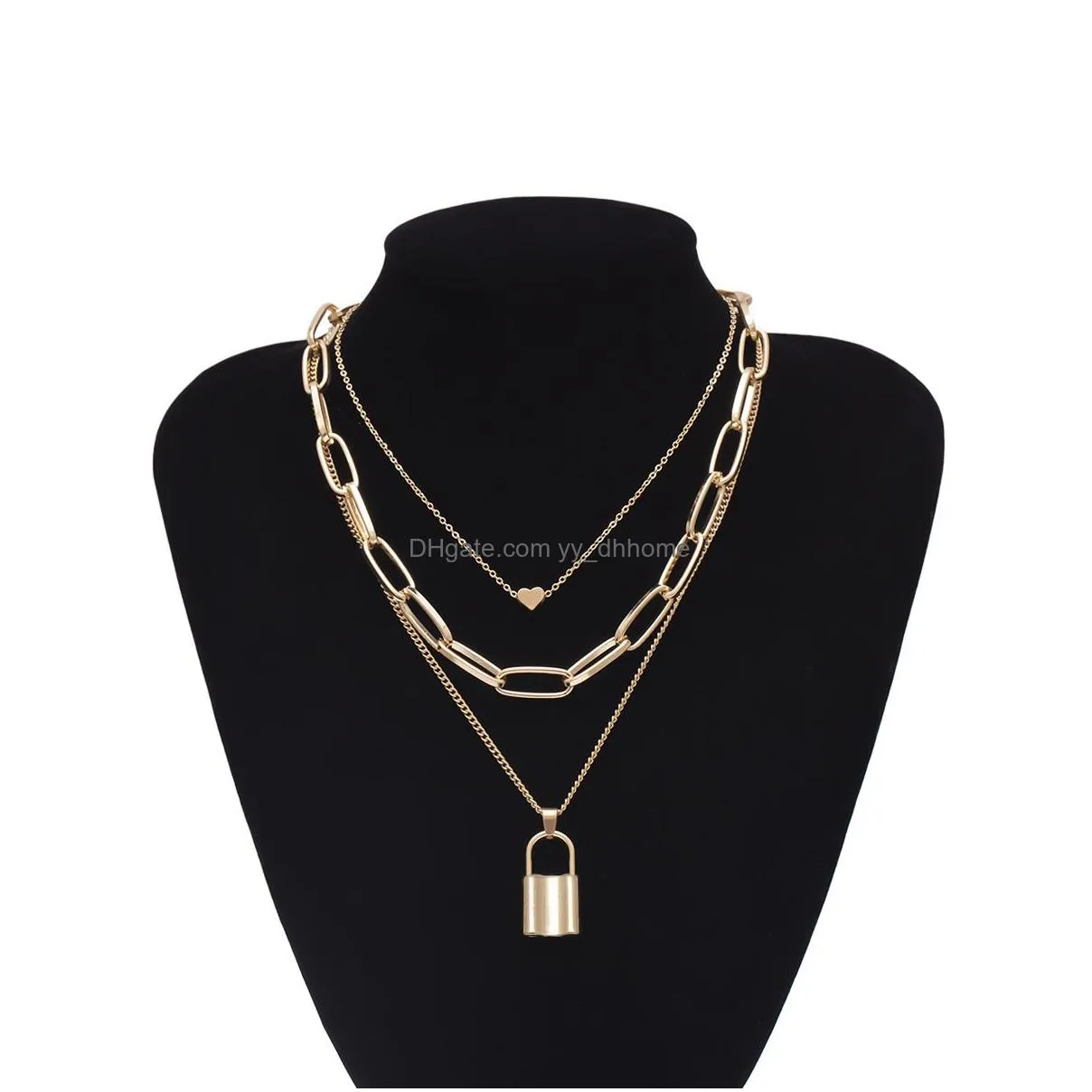 gold chains heart lock necklace chokers multi layer collar necklaces women hip hop fashion jewelry will and sandy gift