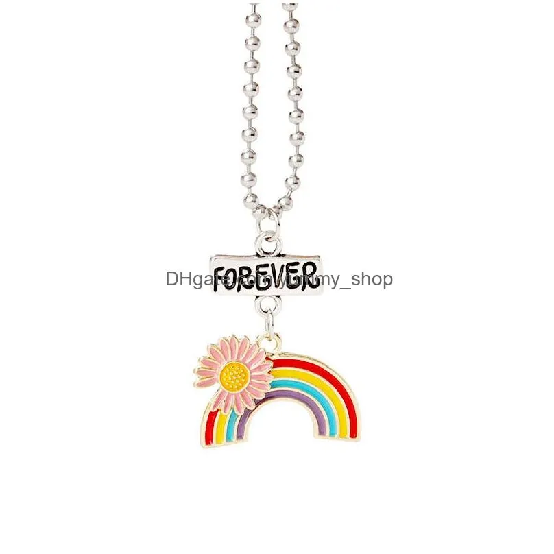 fashion daisy rainbow necklace enamel cartoon kids good friends forever pendant necklaces jewelry gift