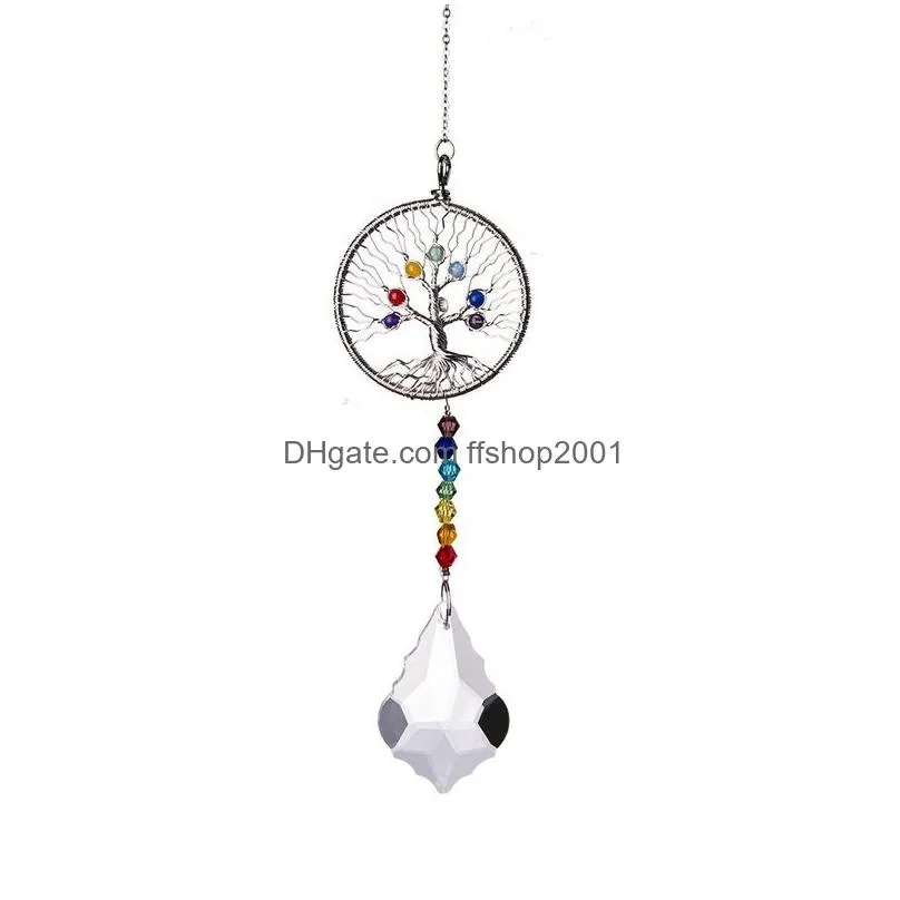 colorful tree of life 7 chakra crystal ball window hanging pendant chandelier wedding decor christmas prism ornaments