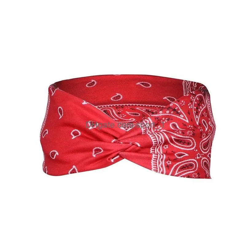 printed cross tie headbands sports yoga stretch sport wrap hairband for women men fashion will and andy white red blue