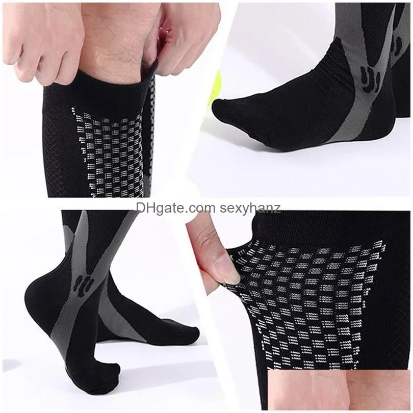 compression knee high socks outdoor sport running nursing marathon stockings for women men white black blue