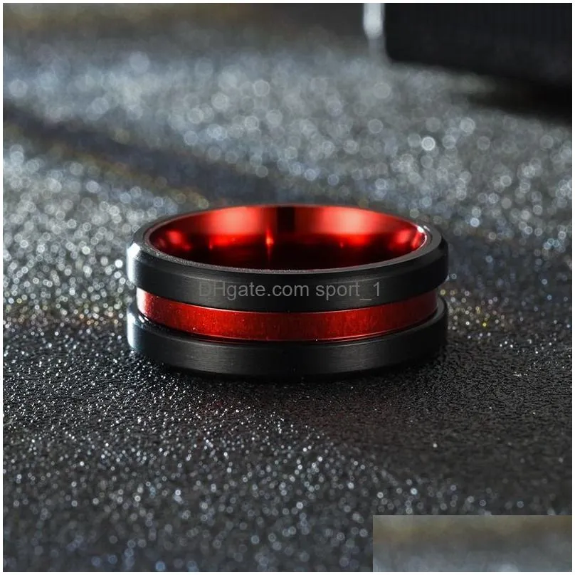 contrast color red groove ring band finger stainless steel rings women men fashion jewelry will and sandy
